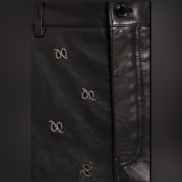 YSL Saint Laurent High Rise Embellished Embroidered Lambskin Leather Shorts - Picture 7 of 15